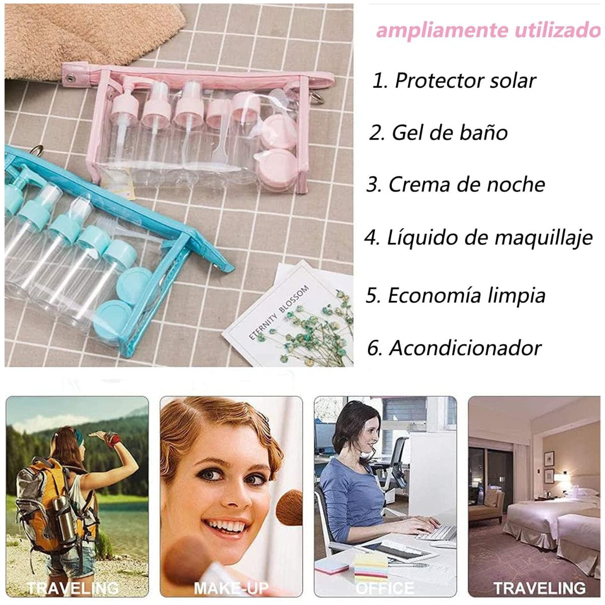 Kit de 7 Botellas de Viaje Antifugas