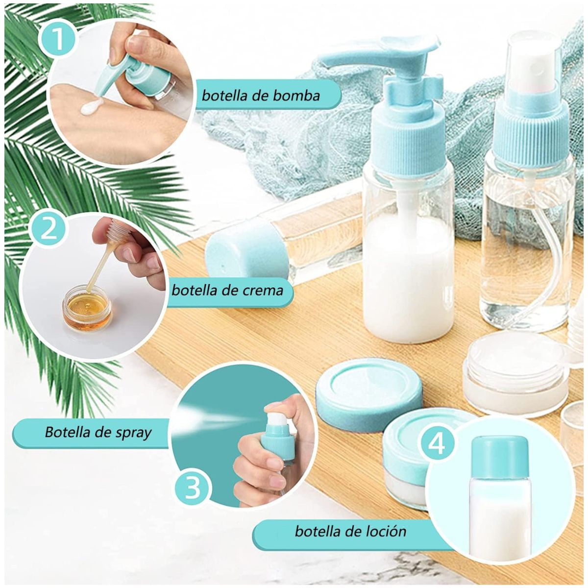 Kit de 7 Botellas de Viaje Antifugas
